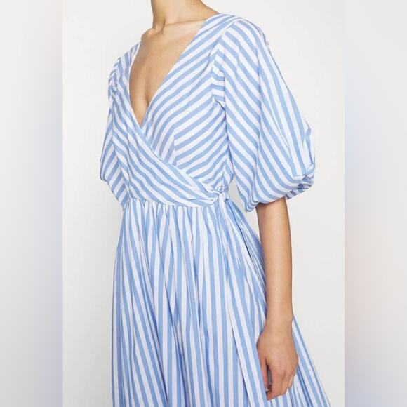 STAUD Jodie Midi Wrap Dress in Sea Stripe S - Picture 6 of 14
